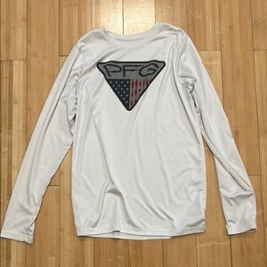 Columbia White Long Sleeve Kids Tee with Flag Logo